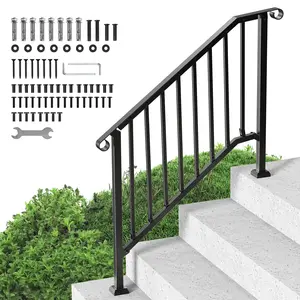 VEVOR Handrails for Outdoor Steps, 3-4 Step Stair Hand Rail Kit, Transitional Iron Railings with Installation Kit, Stair Rails for Seniors, Concrete Steps & Porch & Deck, Black Retro Arch