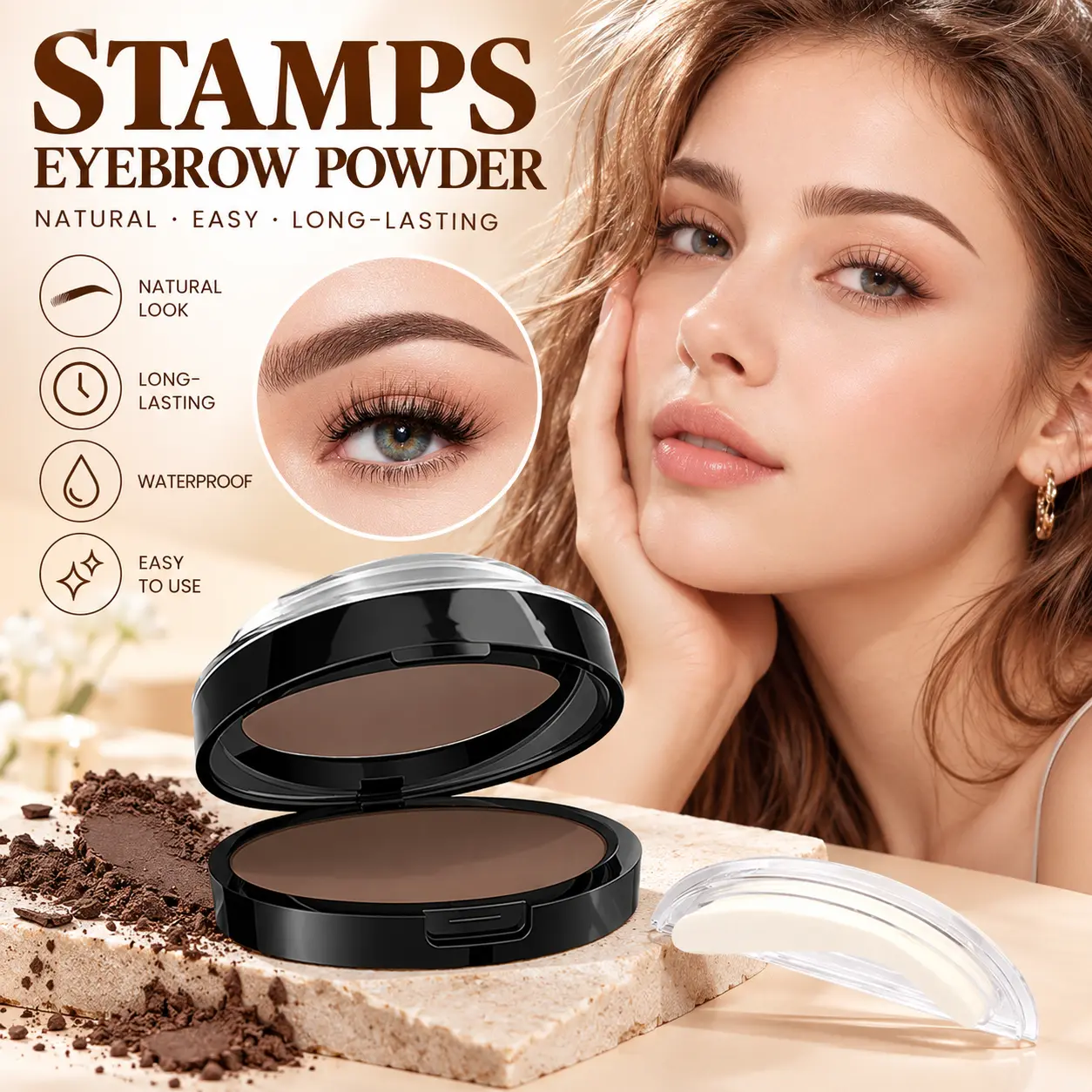 QIUFSSE 6-In-1 Eyebrow Shaper Set (6-Step Brow Kit) - Smudge-Proof Stamp, Pomade, Full Cover Powder, Stencils, Brushes for All Skin, At-Home DIY Brow Makeup Application