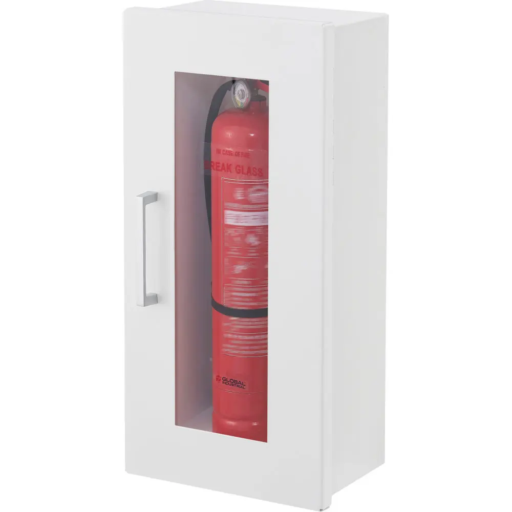 Global Industrial 670597 Office Steel Fire Extinguisher Cabinet, Surface Mount, 18 in. Height, 6 in. Width, 8 in. Depth, Window-Equipped, Easy-To-Use Pull Handle, Fire Storage, Fits 2.5-5 lbs Extinguishers, Fits 2.5-5Lbs