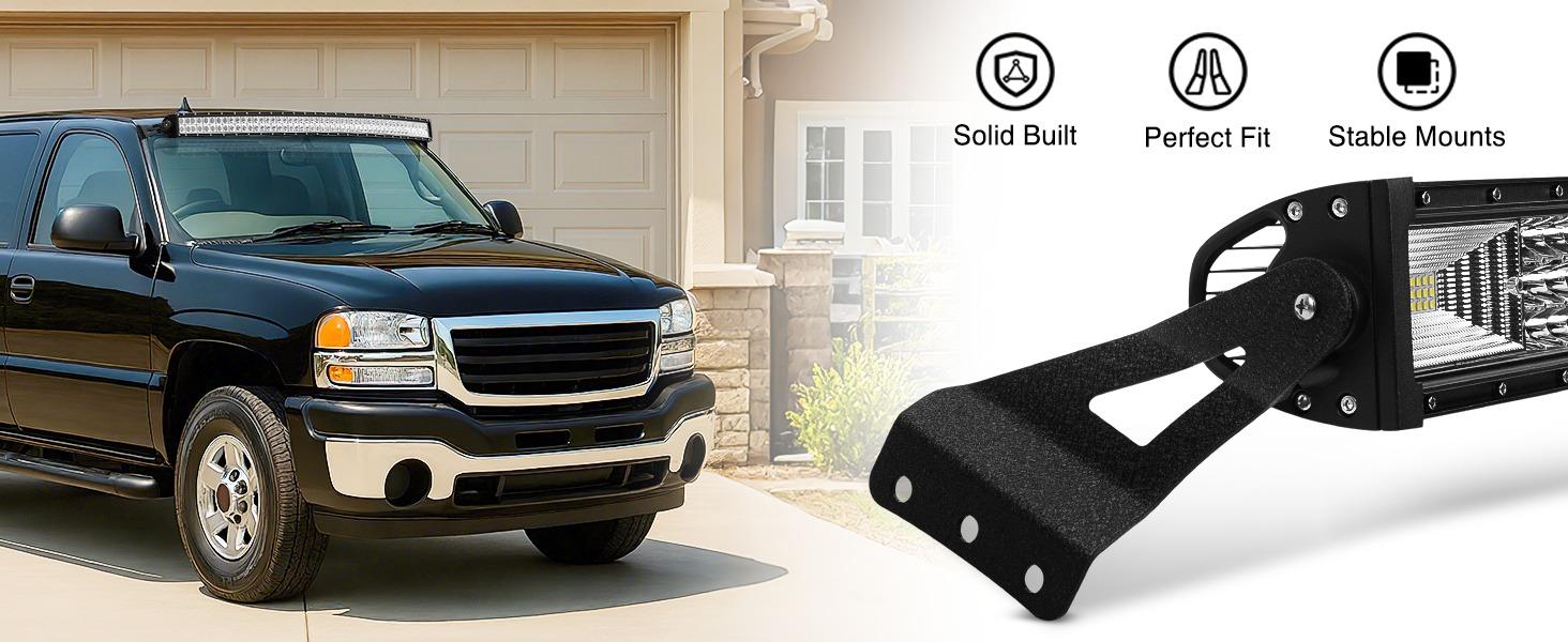 Nilight 90032B 2PCS 54” Curved LED Light Bar Bracket at Upper Windshield Roof Cab for 99-06 Chevy Silverado Suburban Avalanche Tahoe & GMC Yukon Sierra, 2 Years Warranty, Black