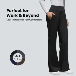 DLOODA Women's High-Waist Fitted Basic Bottoms, Stretchy Bootcut Pull-On Business Casual Pants with Pockets for Corporate Attire Women Office Use