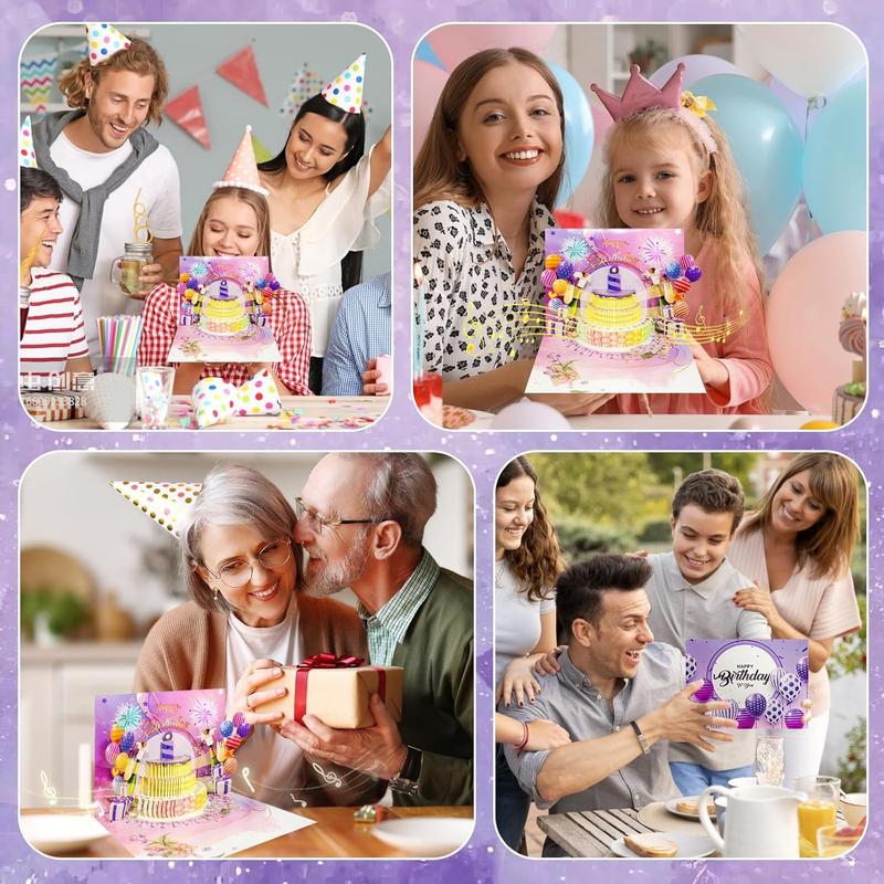 Pop-Up Musical Birthday Card with LED Lights, 3D Cake & DIY Age Number – Sings ' Happy Birthday', Fireworks & Balloons Design Music Pop-Up Card | Surprise Gift for Him, Her, Kids, Friends