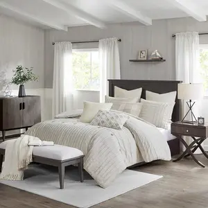 Farmhouse Style Ivory Clipped Jacquard Comforter Set