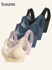 5-Pack Women's Wireless Seamless Bras, Invisible Comfort Fit for Everyday Wear, Medium Support, Casual Style