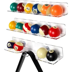 Pool Cue & Ball Rack Wall Mount – Acrylic Billiard Storage Holder, Self-Adhesive or Screw Mounted, Space-Saving Game Room Organizer (16 Balls)
