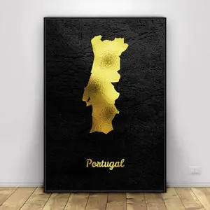 Portugal Gold Map Canvas Art Painting Poster Living Room Decor