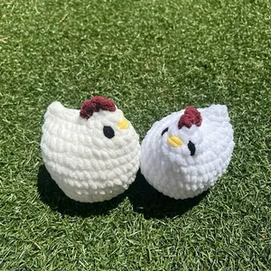 Crochet Chunky Chicken Plushie - Soft White and Red Decorative Birds for Home Decor