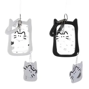 Kpop Photocard Holder with Cute Cat Keychain, Silicone ID Badge Holder for Cards, Transparent Display Case for Office School Stationery,Cat Ear Card Holder Student ID Case, Bus Meal Card Cover, Work Certificate Lanyard Protector, Anti-Loss Neck Strap
