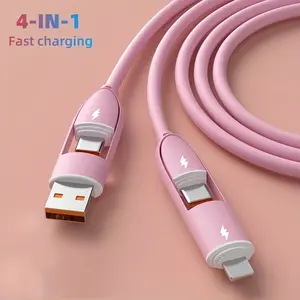 4 in 1 USB C Multi Functional Charging Cable 65W Fast Charging Silicone Cable for iPhone Samsung Xiaomi and USB C Devices