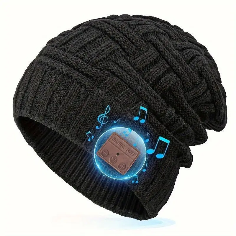 Wireless Music Hat, Chunky Knitted Hat Wireless Beanie Hat, Snow Plus Velvet Warm Wireless Music Headphone Hat, Sports & Outdoor Hats