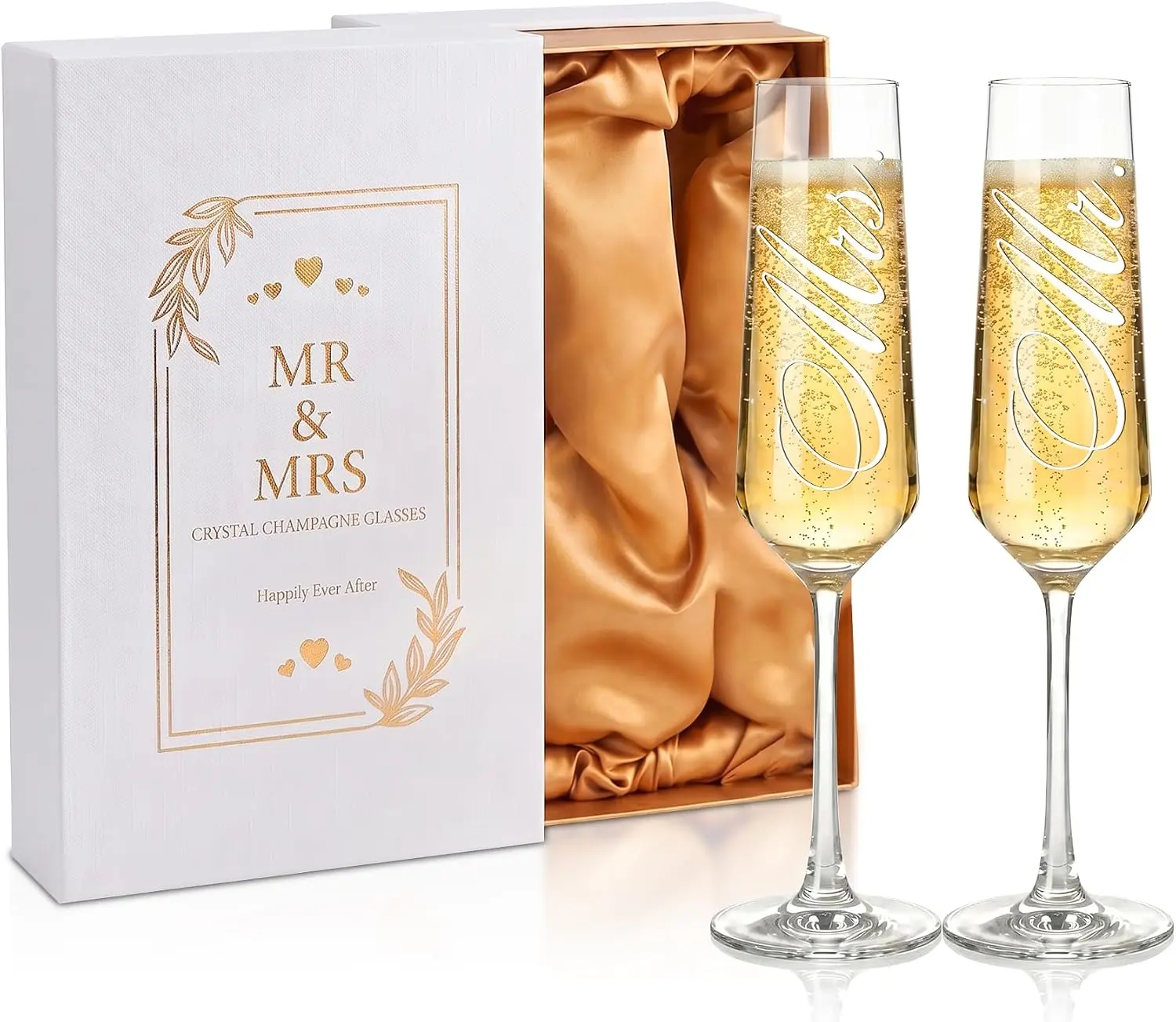 Luxury Gift Box Mr. & Mrs. Wedding Champagne Flutes, Bride Groom Toasting Glasses, Bridal Shower, Engagement Party, Wedding Anniversary Toast Keepsake Gift for Newlywed Couple