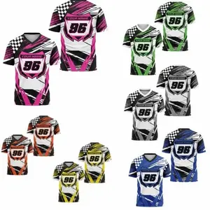 Custom Motocross Racing Jersey - Personalized Name and Number Sports Shirt for Men Women - Breathable Short Sleeve Dirt Bike Riding Gear - Sublimation Print Graphic Tee - Team Uniform Racing Enthusiasts