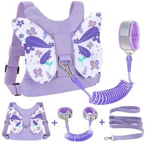 XY-CPB09 Toddler Harness Leash, 3 in 1 Cute Butterfly Kids Leash + Anti Lost Wrist Link for Outdoor Travel, Adorable Child Walking Harness Wristband Assistant Mini Strap Belt Protector for Baby Girls