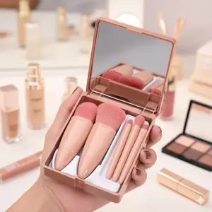 Compact Makeup Brush Set with Travel Case & Mirror - Mini Eyeshadow, Foundation, Blush Brushes for Professional Blending, Non-Slip Grip, Skin-Friendly Fibers, Washable & Anti-Bacterial. Cosmetic Brush Set Ideal for Travel & Touch-Ups.