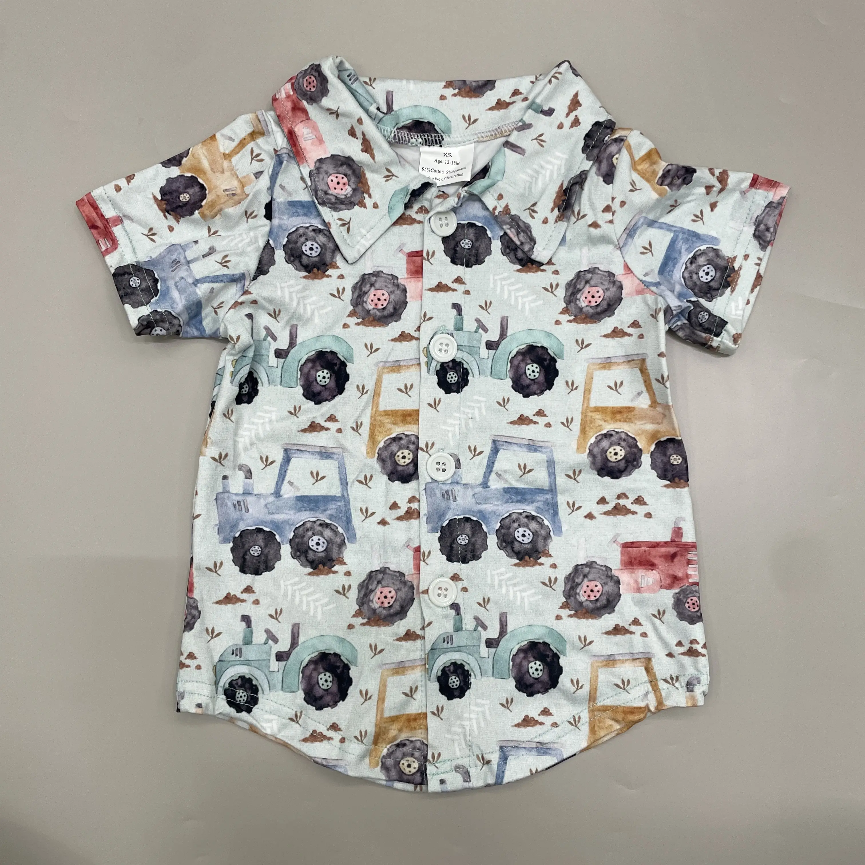 Boy Summer Tshirt Tractor Clothes Button Top Boy Summer Clothing
