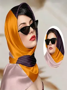 Scarf for Hair, Head, Neck and Handbag- Scarves for Women with purple polka dot & color - block design in yellow, pink and purple, Versatile Shawl in trendy - mix style, Perfect as a Bandana for casual outings, weekend brunches, or daily street - chic loo