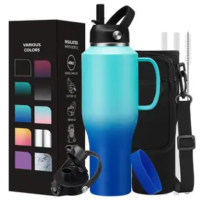 40 oz Insulated Water-Bottle that fits in Cup Holder - Cold 48h/Hot 24h, Stainless Steel drinking Tumblers with Lids and Straws & Bottle Sleeve, Leak Proof Metal Flask Cup, Travel Coffee Tumbler Christmas Themed Stainless Steel