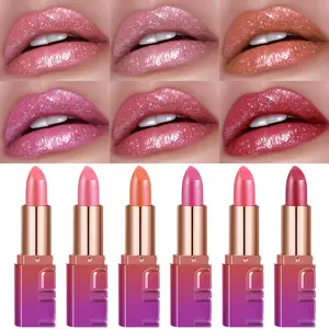 6Pc Shiny Velvet Matte Lipstick Set Long Lasting Waterproof Pearlescent Lip Color Paste for All Skin Types Shimmery Pearly Finish in Red Perfect Valentine's Day Christmas Gift Gloss Lipgloss Makeup Beige