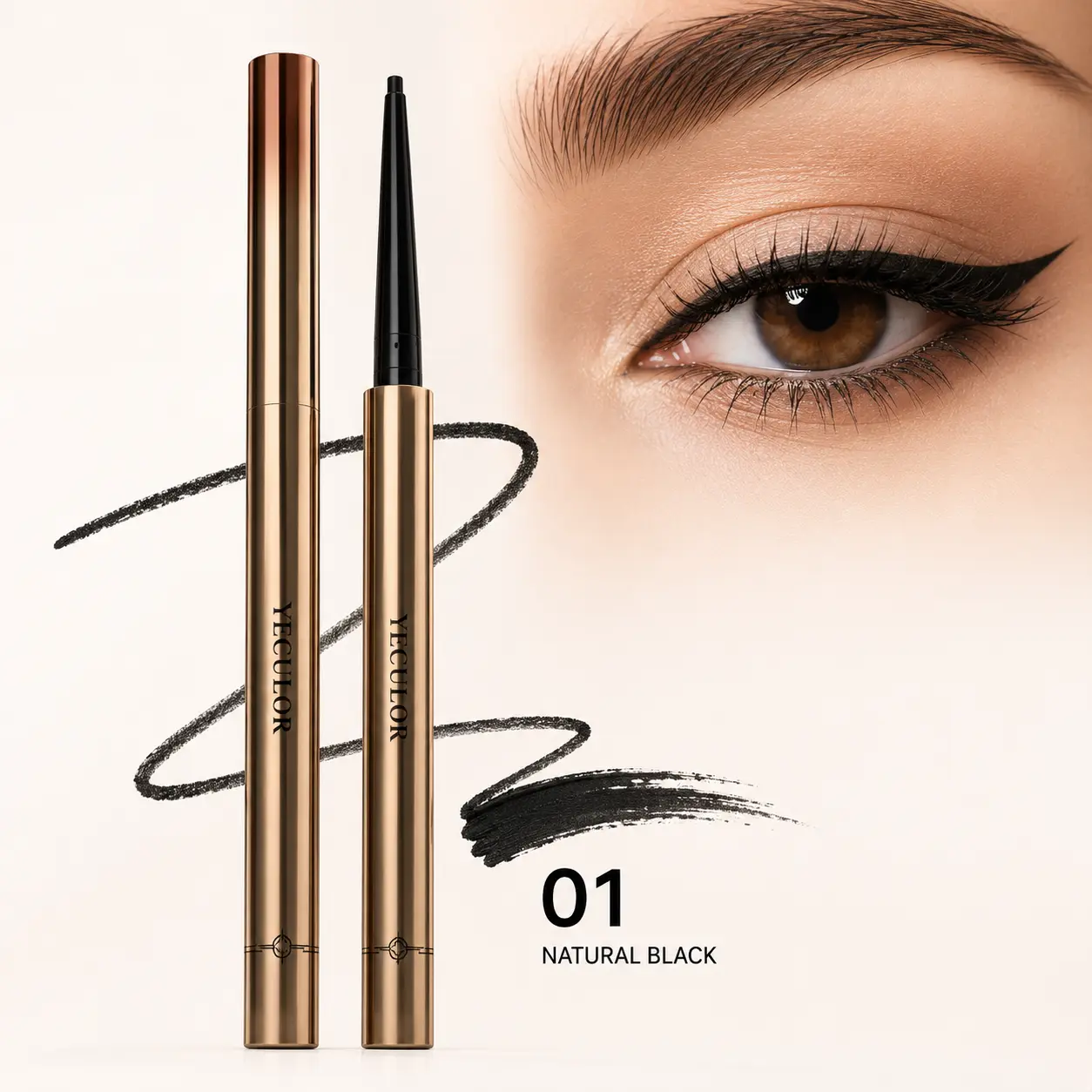 YECULOR Waterproof Black Gel Eyeliner Pencil | Smudge-Proof Quick Dry | Ultra Fine 0.001mm Precision Tip | Long Lasting Eye Makeup