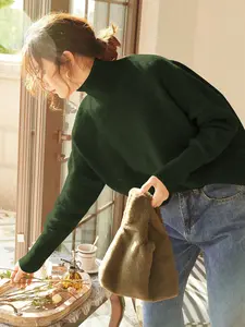 【Diane's Exclusive】Women's High Neck Loose Fit Knit Sweater, French Elegance Casual Long Sleeve Pullover, Fall & Winter Plain Color Top