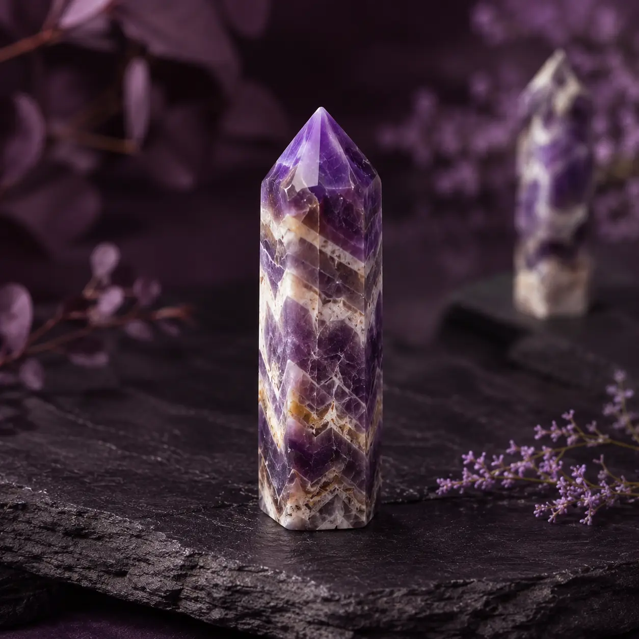 Natural Dream Amethyst (Chevron) Crystal Tower - Healing Energy Point (1 Pc)