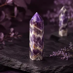 Natural Dream Amethyst (Chevron) Crystal Tower - Healing Energy Point (1 Pc)