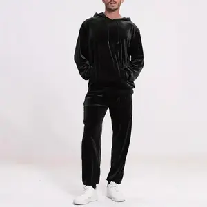 Men's Two-piece Solid Color Velvet Long Sleeve Hoodie And Drawstring Trousers Casual Set Clothes Fabric men's 2 piece set Men's Digital Print Hoodie Set