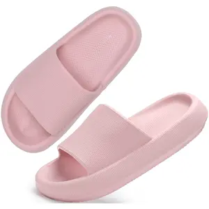Solid Color EVA Pillow Slides, Soft Sole Anti-Odor & Anti-Slip Bathroom Shoes, Comfy Unisex Home Cloud Slides