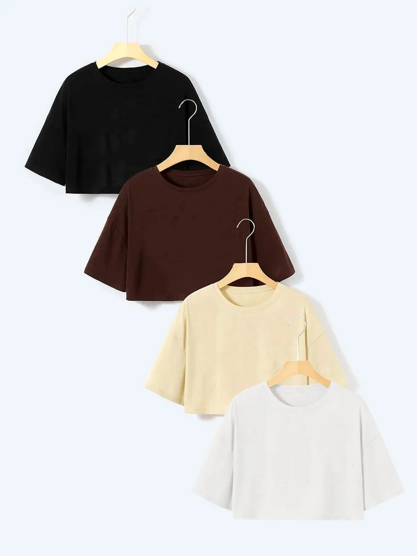 Women's Solid Round Neck Mitsy Crop Top, Basic Summer Clothes Women, Loose Casual Half Sleeve T-shirt, Women's Top for Daily Wear, Fabric Half Tops, M