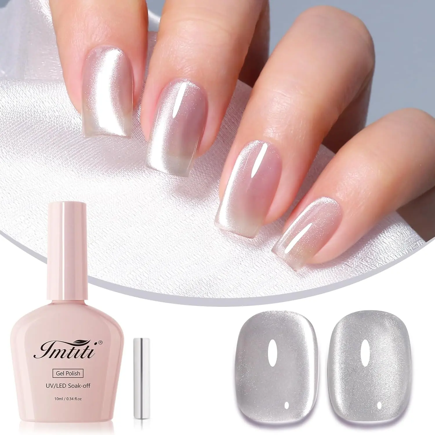 IMTITI 1PC 10ML Silver Reflective Cat Eye Gel Nail Polish – Comes with Free Magnet, UV/LED Nail Art, DIY Manicure, and Salon Use Daily, Metallic, Smooth, Cutics, Cosmetic, Nail Care