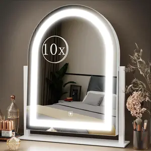 Lighted Makeup Mirror, Hollywood Vanity Mirror with Lights, Three Color Lighting Modes, and Detachable 10X Magnification Mirror, Smart Touch Control, 360 ° Rotation (15.2in White)