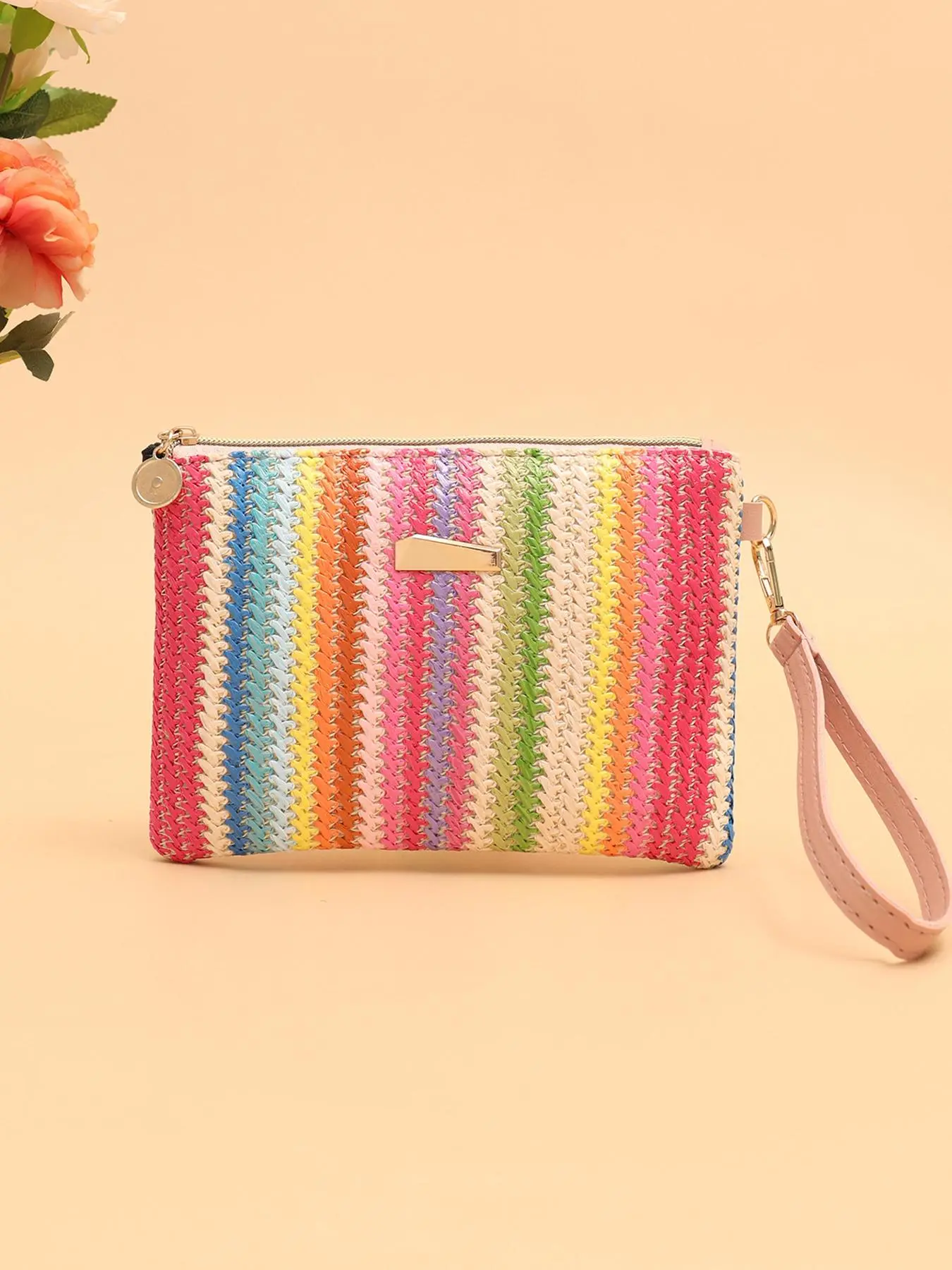 Straw Woven Clutch Bag, Solid Color Simple Card Case, Women's Casual Coin Purse & Wristlet, Woven Purses, Trendy Minimalist Purse, Fashion Purses, Clutches Wristlets