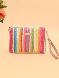 Straw Woven Clutch Bag, Solid Color Simple Card Case, Women's Casual Coin Purse & Wristlet, Woven Purses