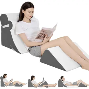 4PCS Orthopedic Bed Wedge Pillow Set for Post Surgery Pain Relief Adjustable for Back Acid Reflux Sitting Up in Bed Recovery Snoring Sleeping Body Pillow (White/Dark Grey)