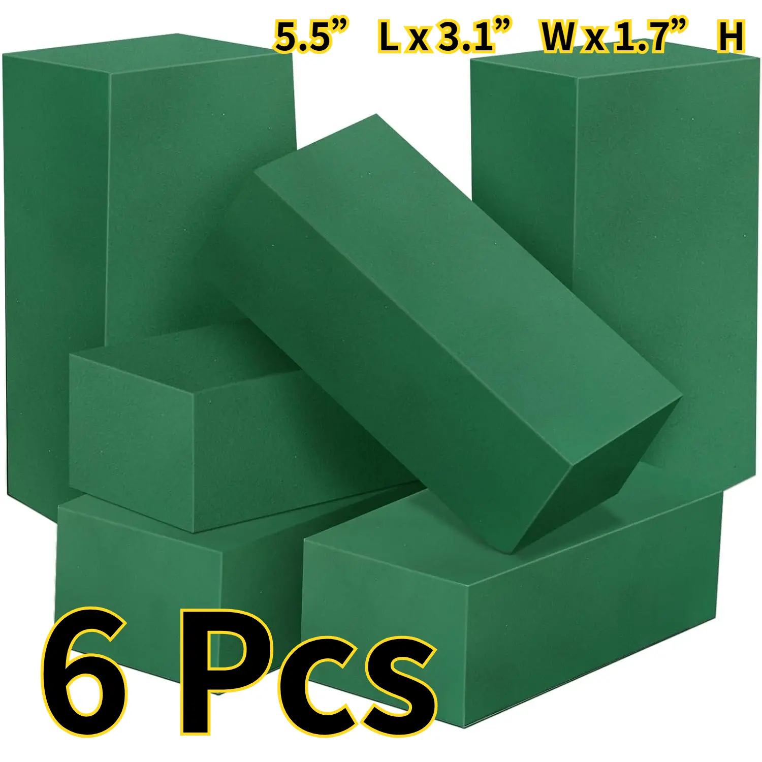 Green Floral Foam Blocks (6 Pcs, 5.5x3.1x1.7 in) - High Absorbent, Water Retention, Wet & Dry Use, Outdoor Safe Home Improvement Garden Supplies for Wedding