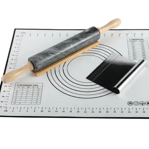 Koville Natural Marble Rolling Pin with Wooden Base Holder,18.11 inch-Monte Grigio