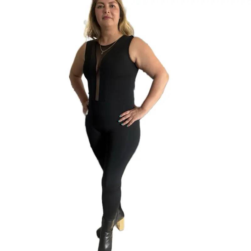 Enterizo 100% Colombiano York Mesh & Opening on the Back - Black Sleeveless Design with Back Opening Feature
