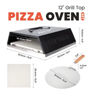 Cartman 12"Pizza Oven for Grill, Portable Outdoor Grill Top Pizza Oven with Pizza Peel and Stone, Beginner's 3-Piece Pizza Oven Set for Gas or Charcoal Grill