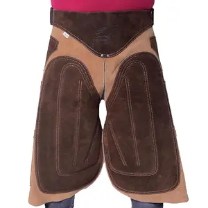 Equine Care Cowhide Suede Leather Farrier Apron Chaps with Foam Padded Support Adjustable Waist Tool Pockets for Farrier Work