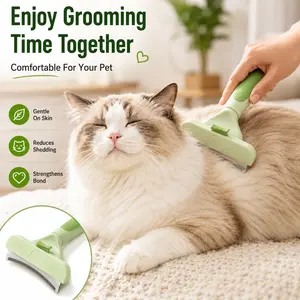 Professional Pet Deshedding Tool for Dogs & Cats, Gentle Undercoat Rake, Fast Shedding Reduction, Dematting Comb for Long Hair Pets, Cat & Dog Grooming Fur Removal Brush