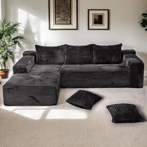 Oversized Chaise Lounge Sofa 105.9" Cloud Sectional Couch with L-Shape Chaise, Upholstered Couches for Living Room Bedroom, Modular Corduroy Cloud Velvet Couch, Convertible Loveseat Sofa Bed, No Assembly Required