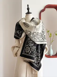 Women's Boho Paisley Print Scarf with Fringe, Warm Woven Fabric Shawl for Fall & Winter, Fashion Accessory for Women & Girls