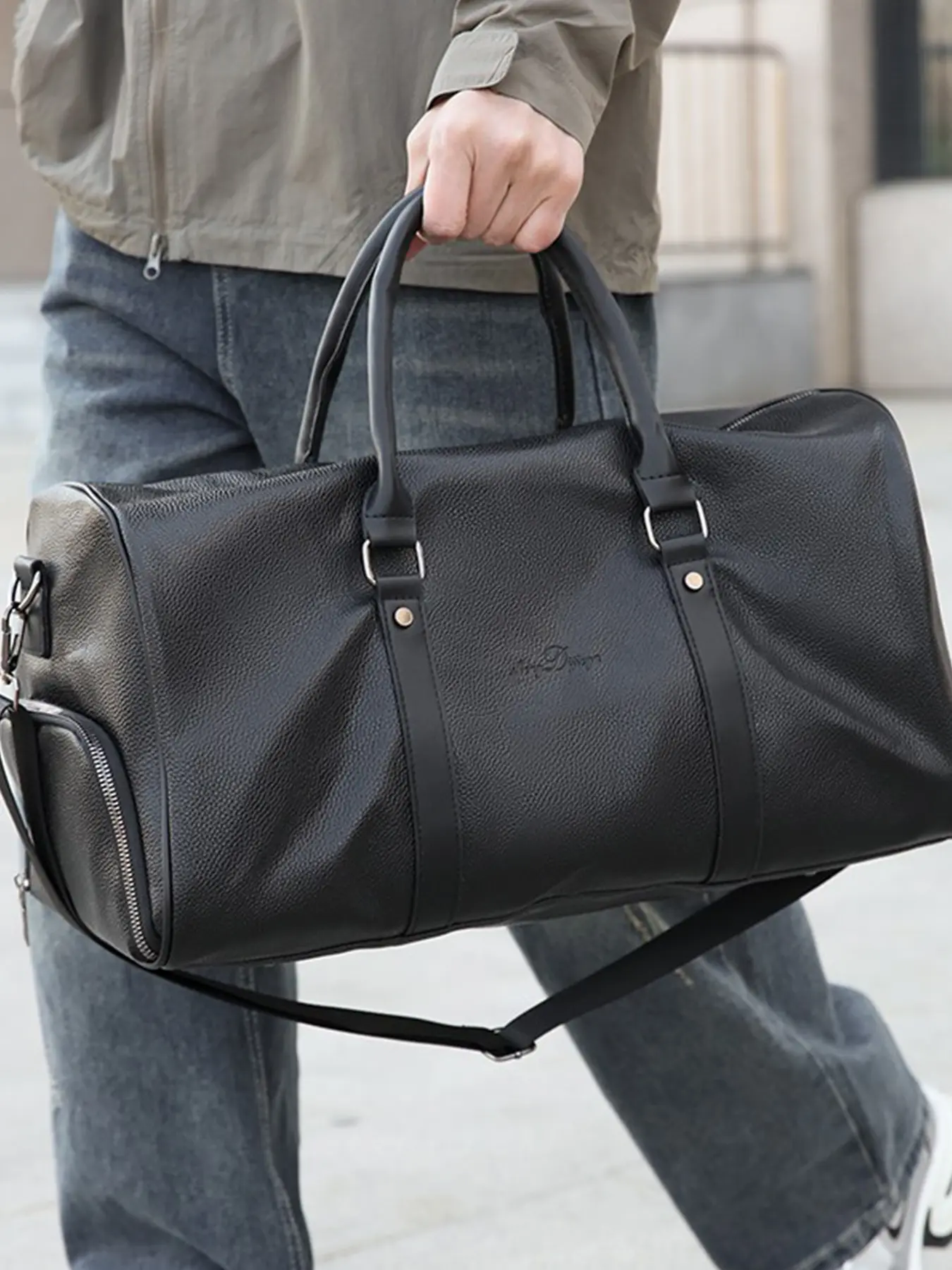 Men's travel tote bag with solid color, zipper closure, Bags for travel, suitable for business trips, travel, fitness, large capacity, durable travel bag
