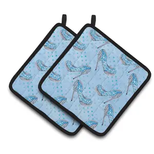 212 MAIN Colorful Insulated Fabric Oven Pot Holders - Hanging Watercolor Blue Fairy Shoe Design, Kitchen Use