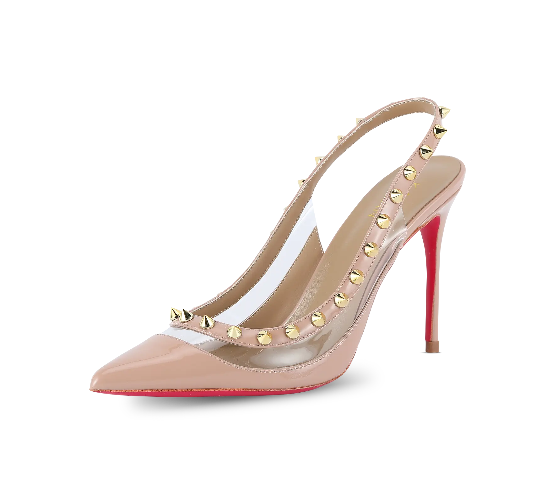 Spiky PVC Slingback Pink Sole Pumps