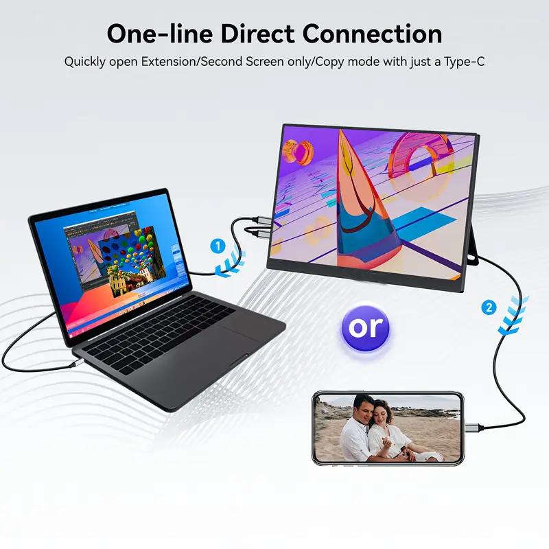 Ultra-Thin 15.6 Inch 1080P Portable Monitor | USB-C Travel Display with Stand, Suitable for Laptops, PCs, PS, IPS Zero Frame Game Display