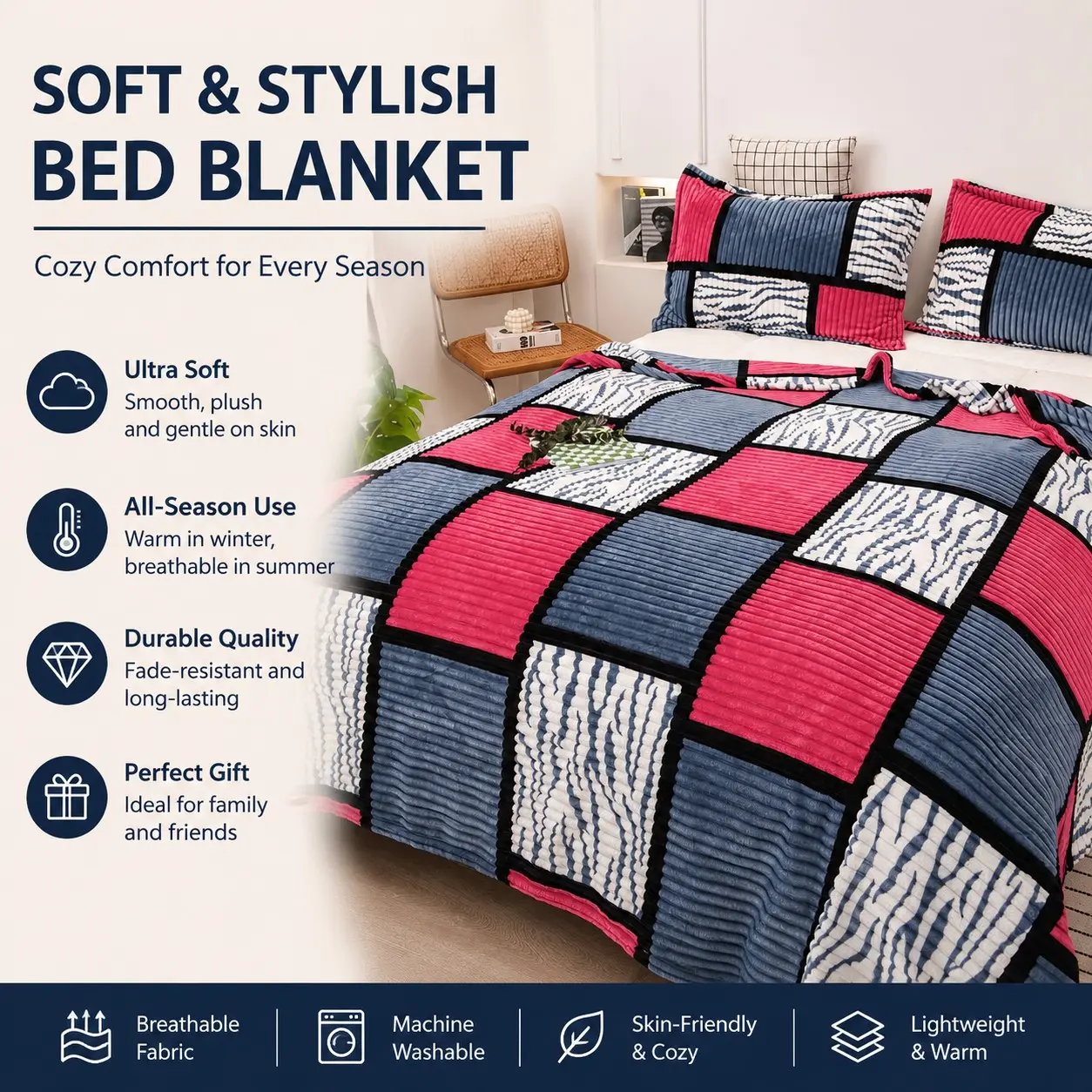 Soft Flannel Blanket with Drawstring Design, Plaid Print, Multi-Purpose Bed Throw for Sofa or Bed, Single/dual Options Available, Lightweight Cozy Blanket, Soft Warm Blanket