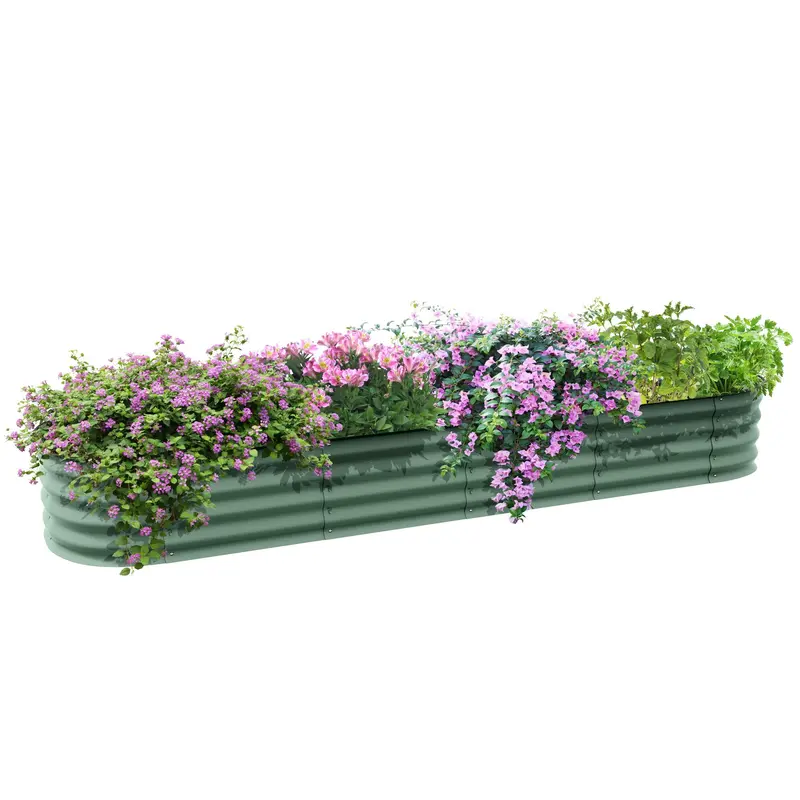 Outsunny 8'x2'x1' Galvanized Raised Garden Bed Kit - DIY Metal Planters with Safety Edge, Rubber Top, Easy Assembly, Ideal for No Yard Spaces, Raised Flower Beds to Grow Herbs & Veggies