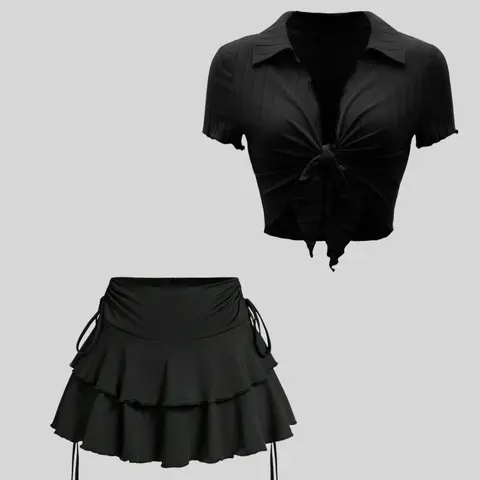Women's Solid Color Open Front Crop Blazer & Skirt Two-Piece Set, Match Style Set, Elegant Fashion Casual for Daily Outdoor Wear, Ladies Clothes for Summer, Suits