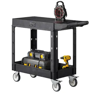 VEVOR Utility Cart, Summervibes,Summervibes, 550 lbs Load Capacity, 31.3 x 17.7-inch Service Cart, Two-Shelf Heavy Duty Plastic Utility Cart with 360° Swivel Wheels (2 with Brakes), Suitable for Warehouse, Garage, Cleaning
